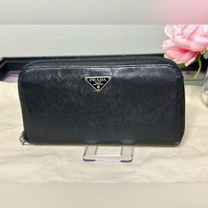 Prada Black Saffiano Leather Zip Wallet